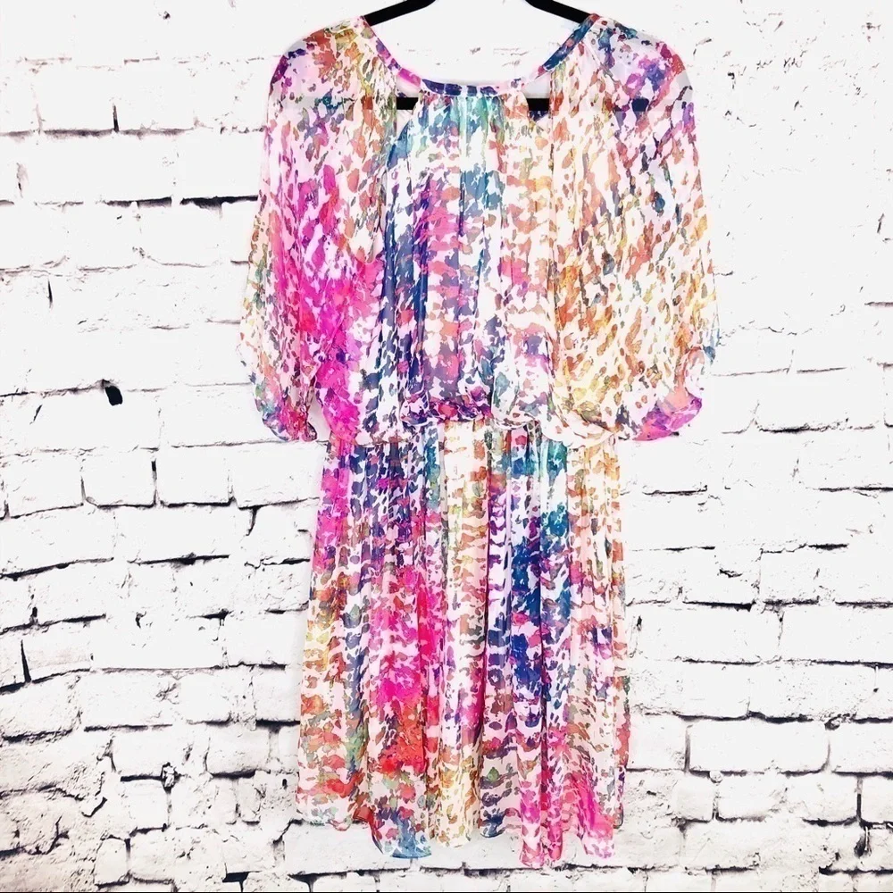 NEW Elliatt Multicolored Boho Peasant Midi Dress - Picture 2 of 7